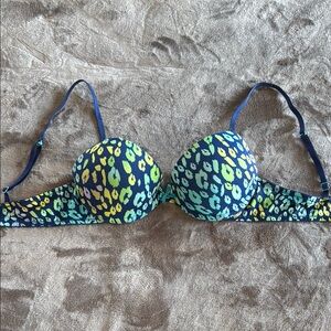 PINK Victoria's Secret Blue and Yellow Leopard Print Bra